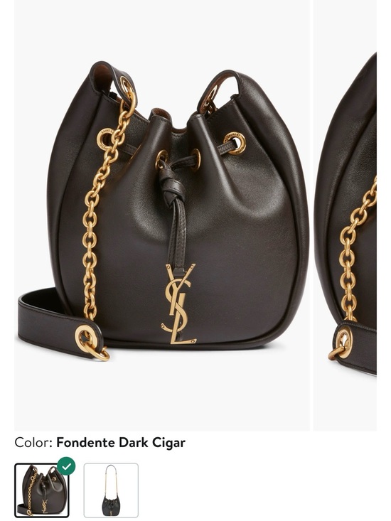 Saint Laurent Handbags - Saint Laurent Fondente Dark Cigar Leather Bucket Bag with Gold Hardware